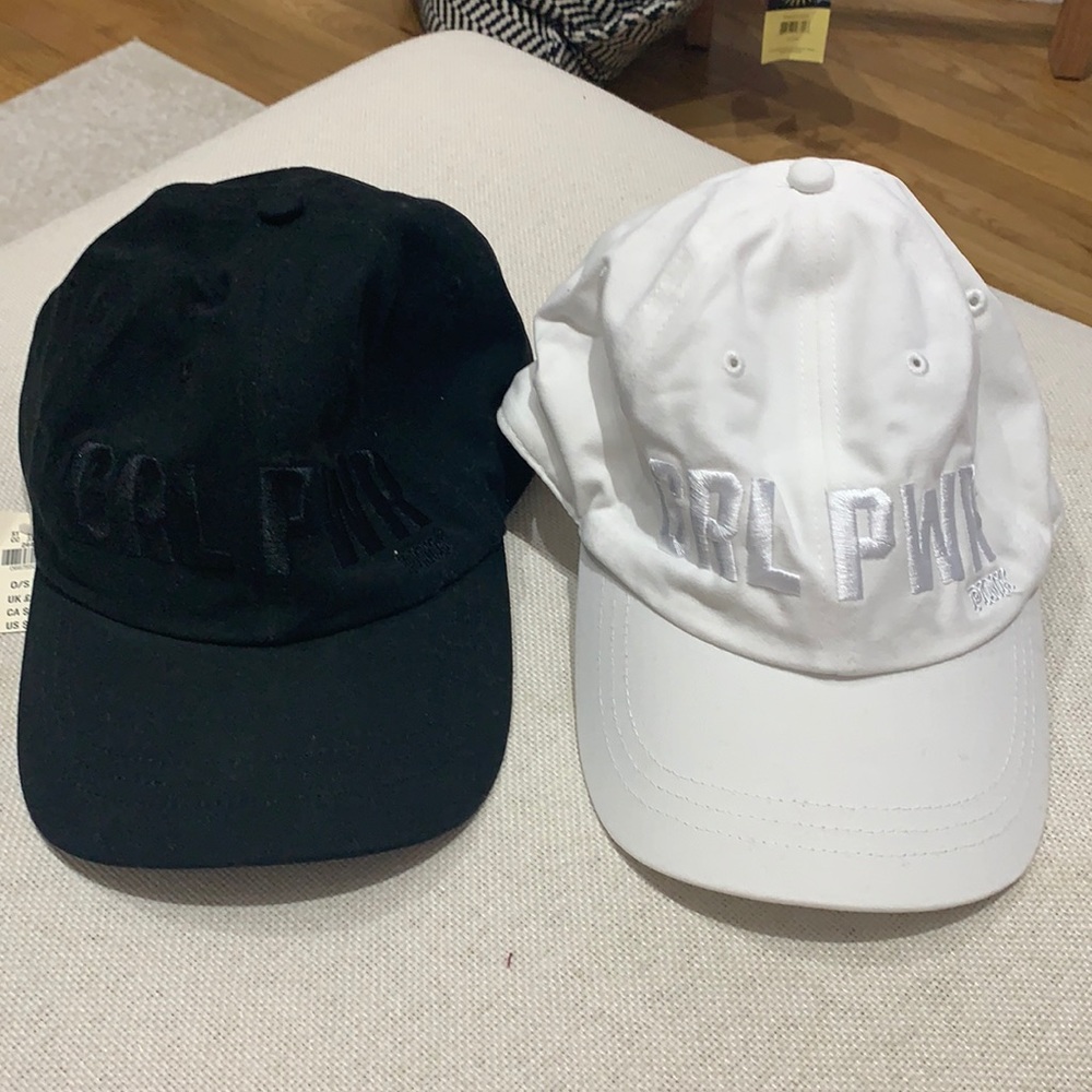 NWT 1 black & 1 white VSPINK GRL PWR baseball caps